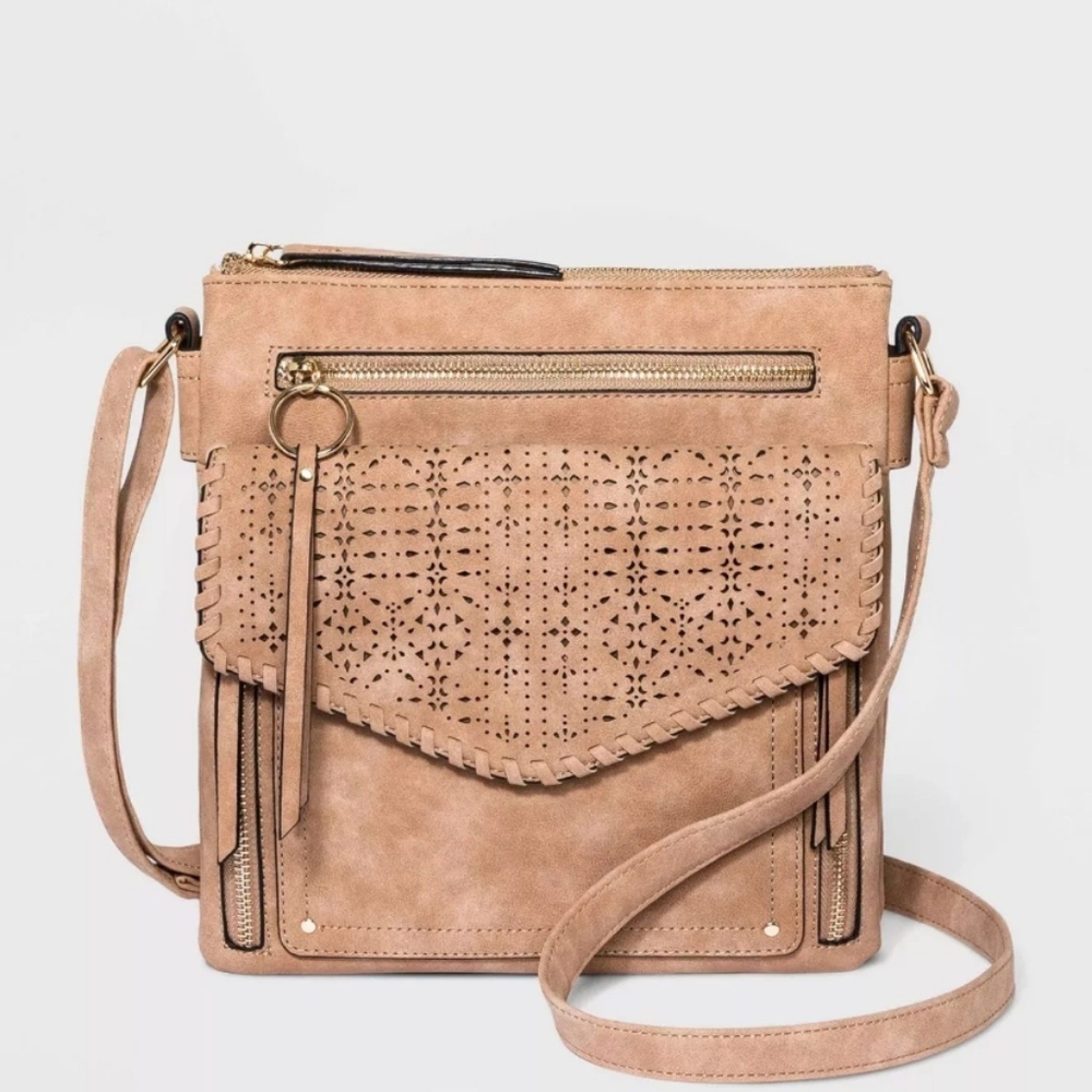 Women's Zip Closure‎ Mosaic Design Laser Cut Crossbody Bag